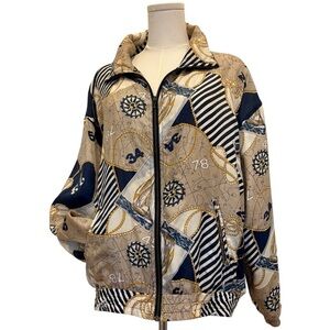 Vtg Outbrook Jacket Nautical Sailing 100% Silk Size Large